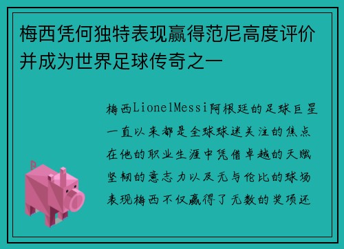 梅西凭何独特表现赢得范尼高度评价并成为世界足球传奇之一